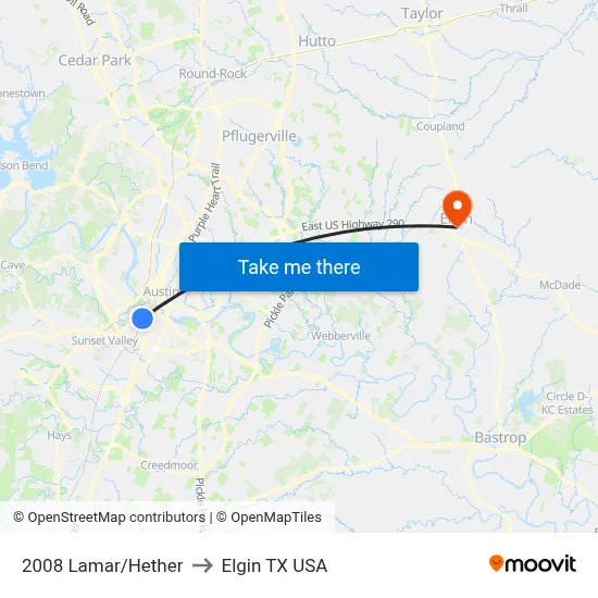 2008 Lamar/Hether to Elgin TX USA map