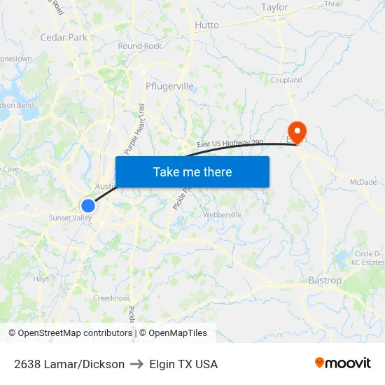 2638 Lamar/Dickson to Elgin TX USA map
