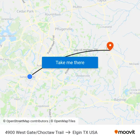 4900 West Gate/Choctaw Trail to Elgin TX USA map