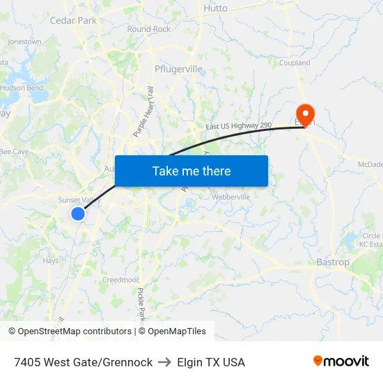 7405 West Gate/Grennock to Elgin TX USA map