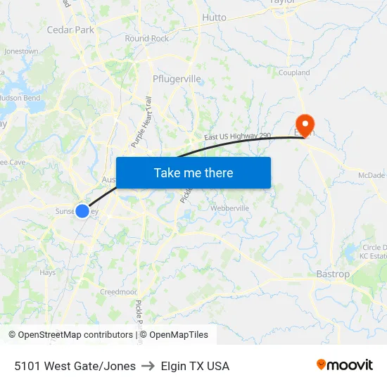 5101 West Gate/Jones to Elgin TX USA map