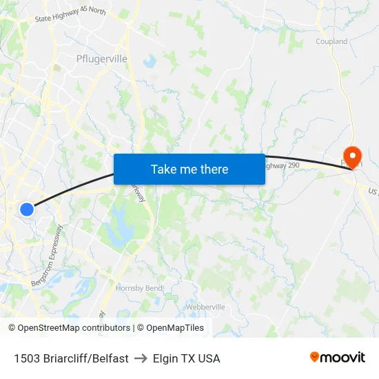 1503 Briarcliff/Belfast to Elgin TX USA map
