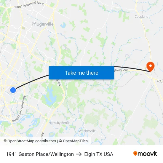 1941 Gaston Place/Wellington to Elgin TX USA map