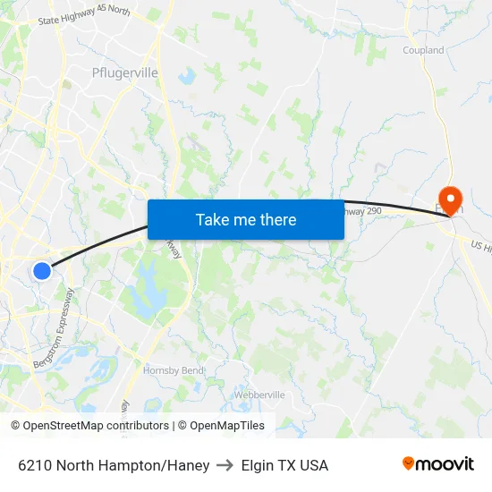 6210 North Hampton/Haney to Elgin TX USA map