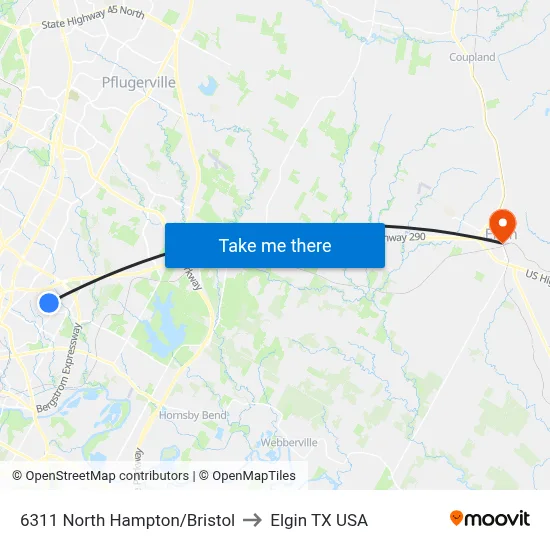 6311 North Hampton/Bristol to Elgin TX USA map