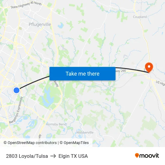 2803 Loyola/Tulsa to Elgin TX USA map