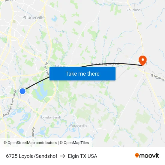 6725 Loyola/Sandshof to Elgin TX USA map