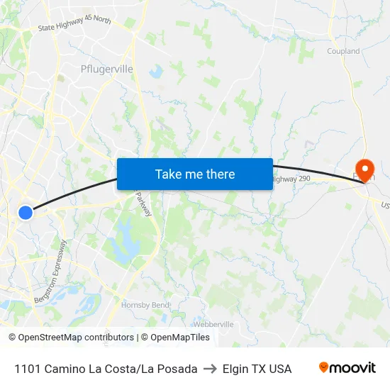 1101 Camino La Costa/La Posada to Elgin TX USA map