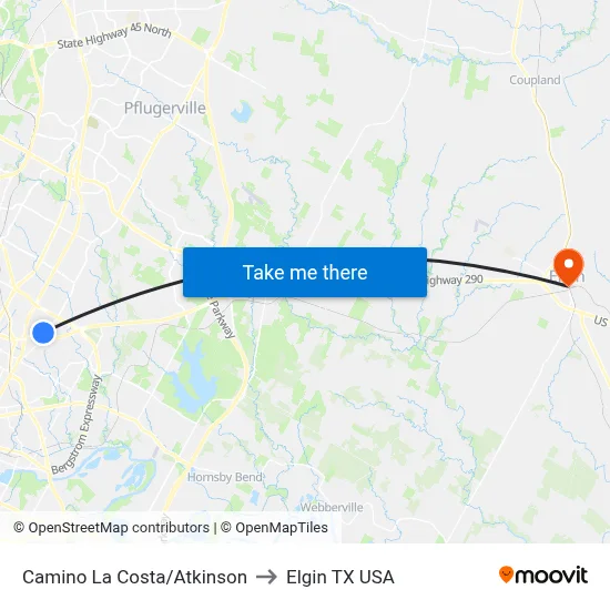 Camino La Costa/Atkinson to Elgin TX USA map