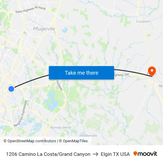 1206 Camino La Costa/Grand Canyon to Elgin TX USA map