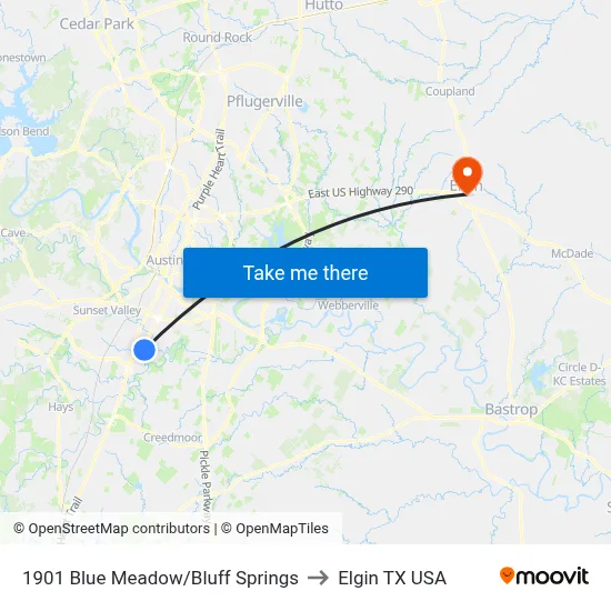 1901 Blue Meadow/Bluff Springs to Elgin TX USA map
