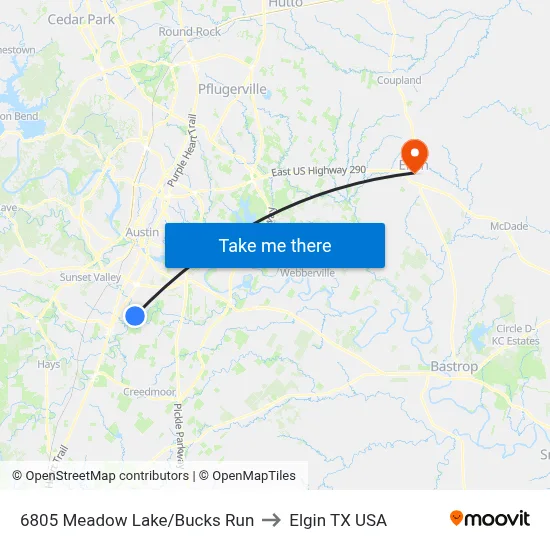 6805 Meadow Lake/Bucks Run to Elgin TX USA map