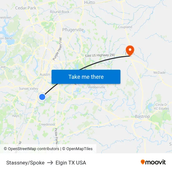 Stassney/Spoke to Elgin TX USA map