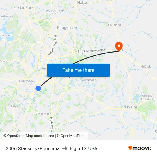 2006 Stassney/Ponciana to Elgin TX USA map
