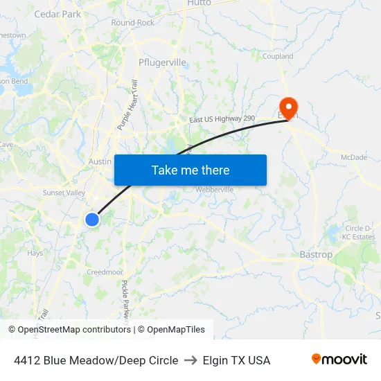 4412 Blue Meadow/Deep Circle to Elgin TX USA map