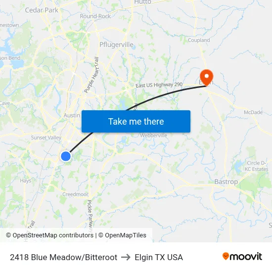 2418 Blue Meadow/Bitteroot to Elgin TX USA map