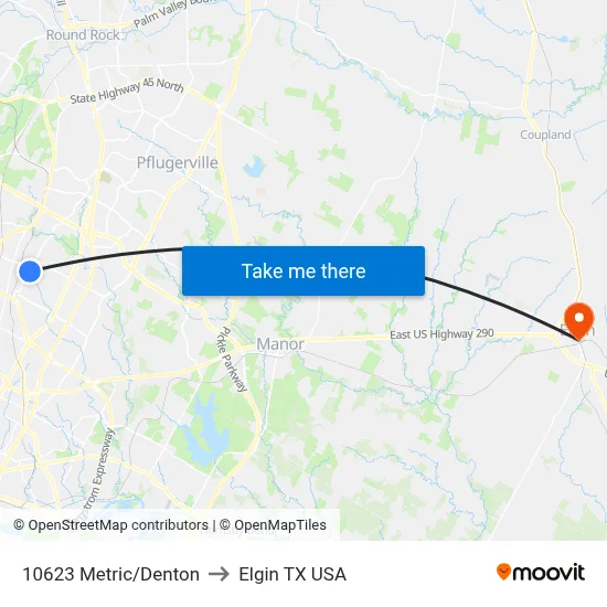 10623 Metric/Denton to Elgin TX USA map