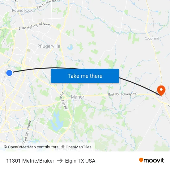 11301 Metric/Braker to Elgin TX USA map