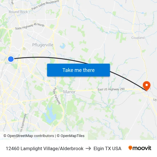 12460 Lamplight Village/Alderbrook to Elgin TX USA map