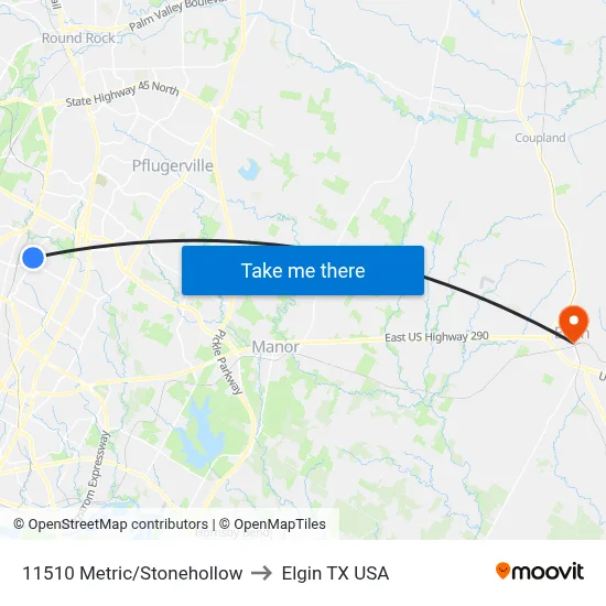 11510 Metric/Stonehollow to Elgin TX USA map
