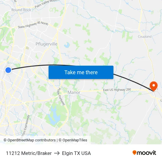 11212 Metric/Braker to Elgin TX USA map