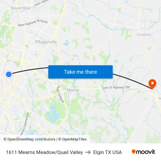 1611 Mearns Meadow/Quail Valley to Elgin TX USA map