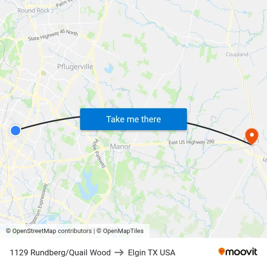 1129 Rundberg/Quail Wood to Elgin TX USA map
