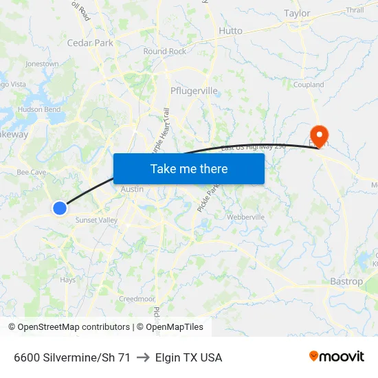 6600 Silvermine/Sh 71 to Elgin TX USA map