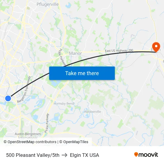 500 Pleasant Valley/5th to Elgin TX USA map