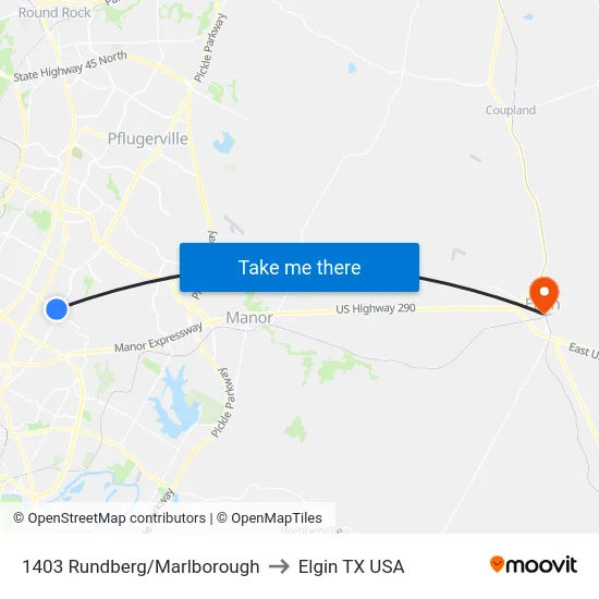 1403 Rundberg/Marlborough to Elgin TX USA map