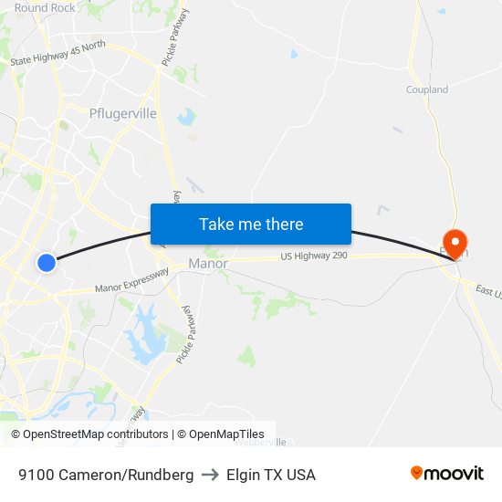 9100 Cameron/Rundberg to Elgin TX USA map