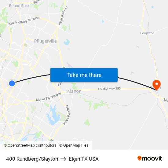 400 Rundberg/Slayton to Elgin TX USA map