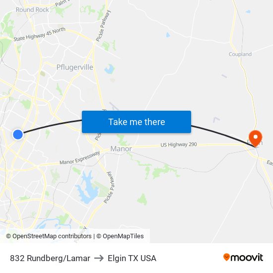 832 Rundberg/Lamar to Elgin TX USA map