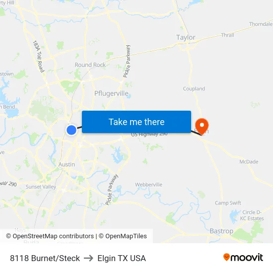 8118 Burnet/Steck to Elgin TX USA map
