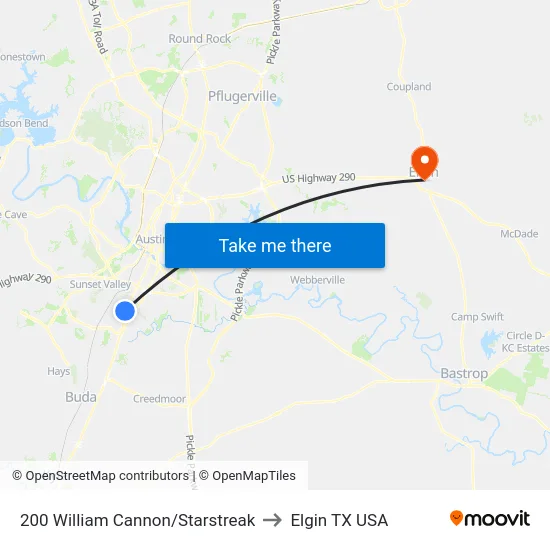 200 William Cannon/Starstreak to Elgin TX USA map
