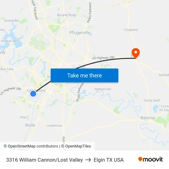 3316 William Cannon/Lost Valley to Elgin TX USA map