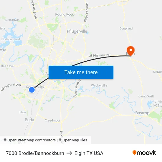 7000 Brodie/Bannockburn to Elgin TX USA map