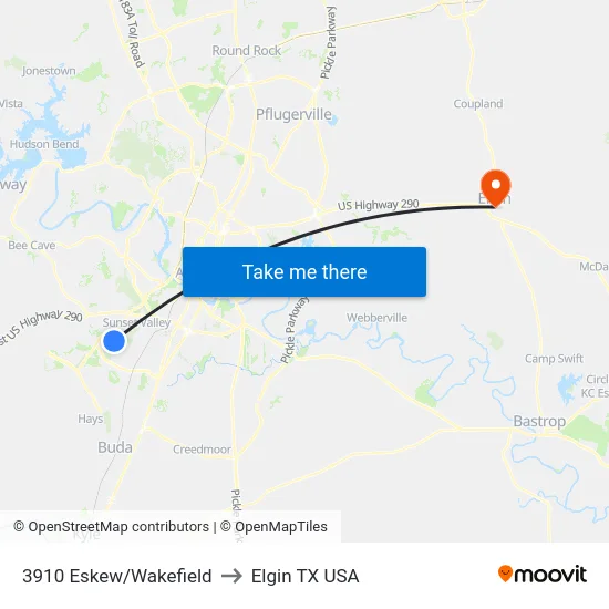 3910 Eskew/Wakefield to Elgin TX USA map
