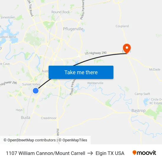 1107 William Cannon/Mount Carrell to Elgin TX USA map