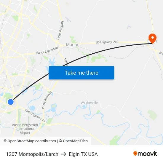 1207 Montopolis/Larch to Elgin TX USA map