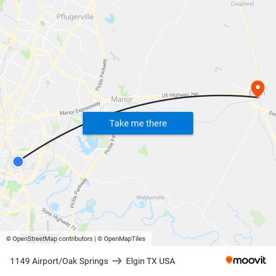 1149 Airport/Oak Springs to Elgin TX USA map