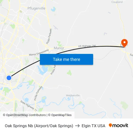 Oak Springs Nb (Airport/Oak Springs) to Elgin TX USA map