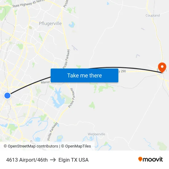 4613 Airport/46th to Elgin TX USA map