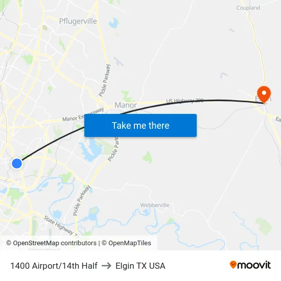 1400 Airport/14th Half to Elgin TX USA map
