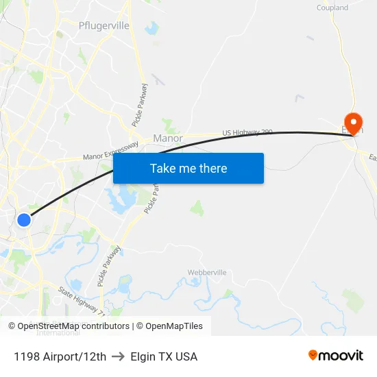 1198 Airport/12th to Elgin TX USA map