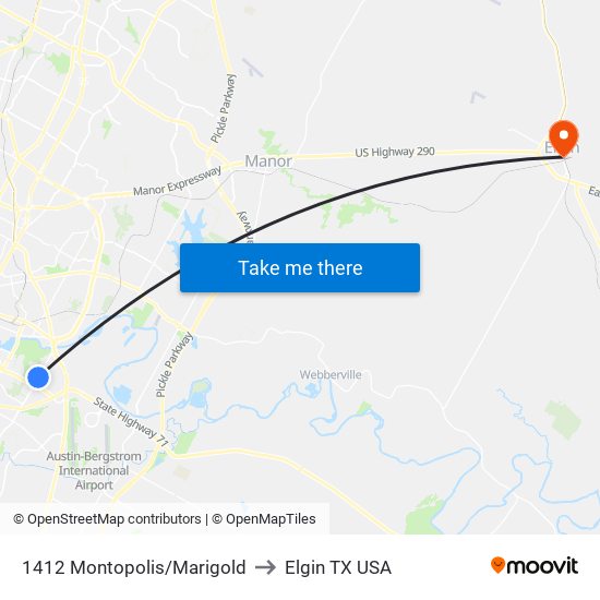 1412 Montopolis/Marigold to Elgin TX USA map