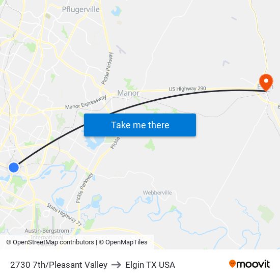 2730 7th/Pleasant Valley to Elgin TX USA map