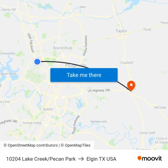 10204 Lake Creek/Pecan Park to Elgin TX USA map