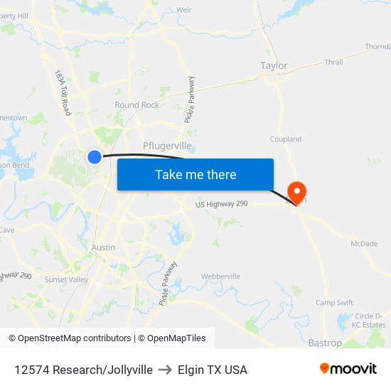 12574 Research/Jollyville to Elgin TX USA map