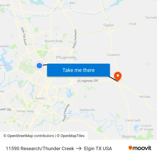 11590 Research/Thunder Creek to Elgin TX USA map